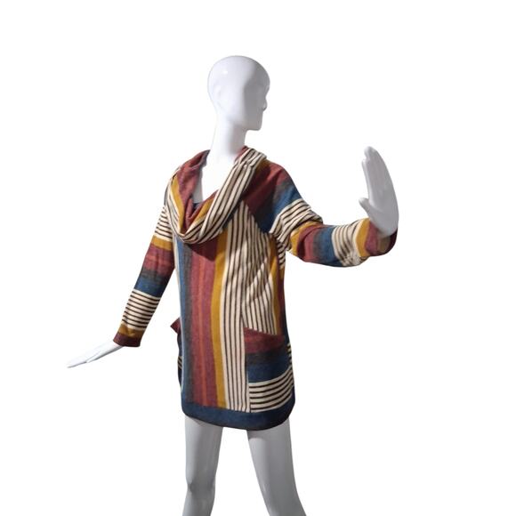 Y2K Vintage Young at Heart Women's size Large Cowl Neck Striped Pocket Tunic Top - Picture 8 of 12